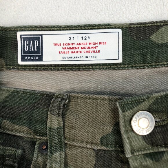 Gap Pants Women's 32x25 Green True Skinny Ankle High Rise Tapered Olive Camo‎ - Picture 3 of 16